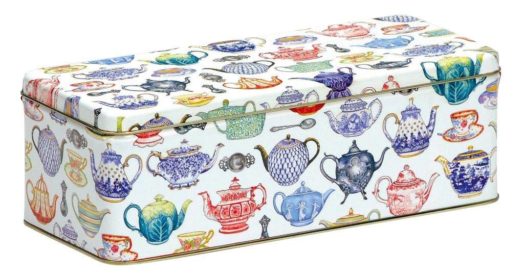 Cream Cracker/Cookie/Biscuit Tin - Long, Deep Rectangular Kitchen Tin - TEAPOTS DESIGN - 9.5 by Real