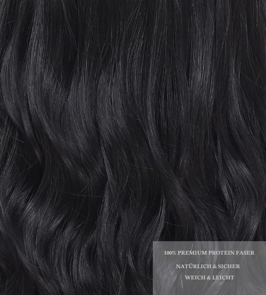 PORSMEER Lange Wellig Perücken Schwarz, 66 cm Perücke Für Frauen Afro Mittelscheitel Synthetik Haar