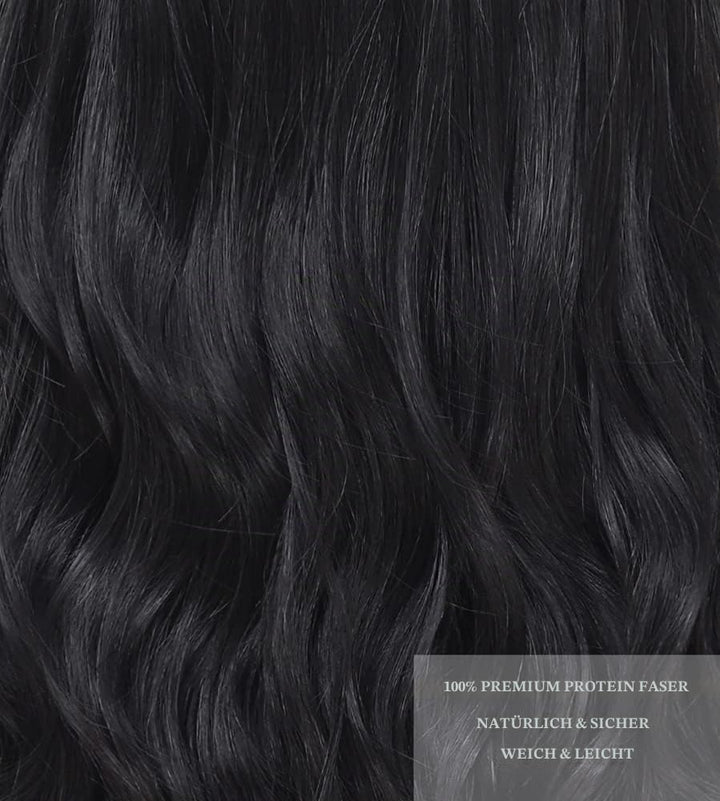 PORSMEER Lange Wellig Perücken Schwarz, 66 cm Perücke Für Frauen Afro Mittelscheitel Synthetik Haar