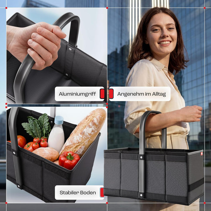 achilles Einkaufskorb - praktischer Tragekorb zum Einkaufen - klappbare Einkaufsbox mit Alu-Griff -