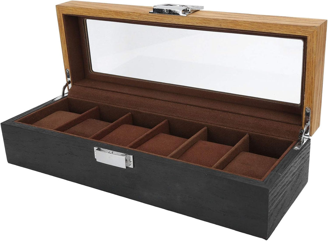 Zerodis Uhrenbox, Uhrenbox Massivholz 6 Slot Display Aufbewahrungskoffer Einfacher Klassischer Vinta