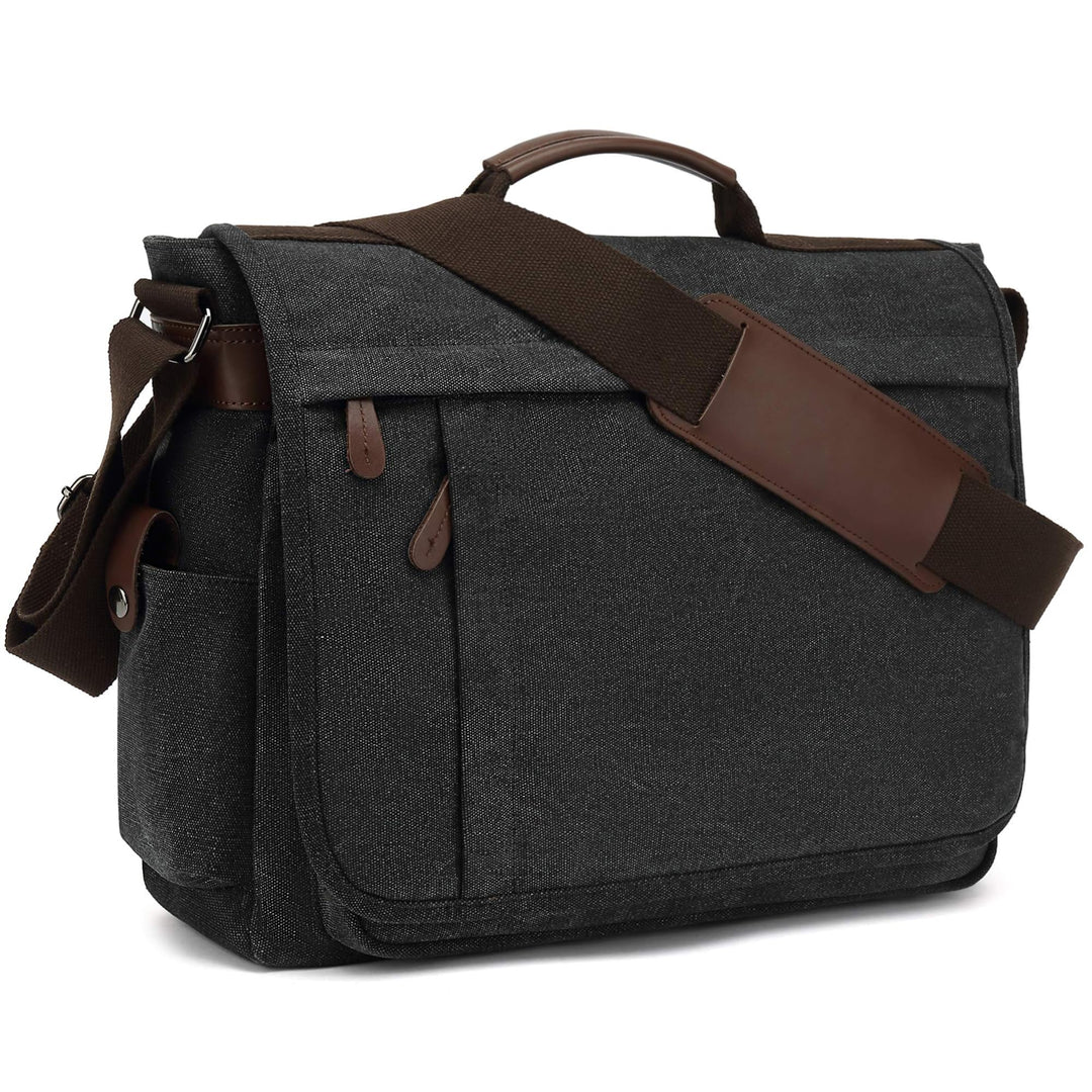 CALIYO Umhängetaschen Herren aus Canvas Schultasche Queformat A4 Laptoptasche für 15,6 Zoll Laptop A