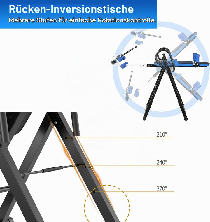 Inversionsbank, klappbarer Schwerkrafttrainer, Inversion Table mit 3 Inversionswinkel, Streckbank zu