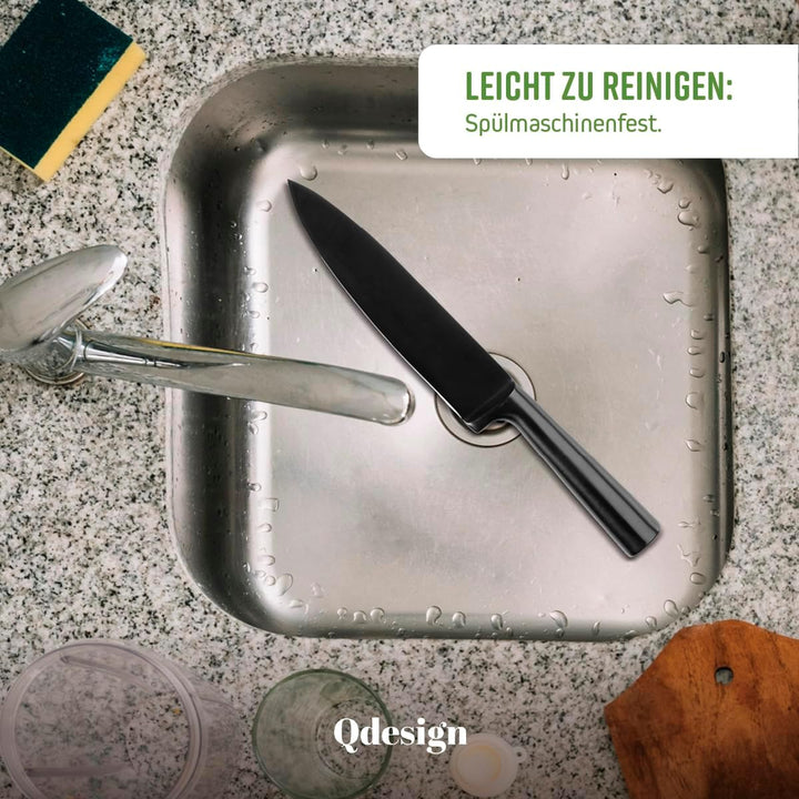 Qdesign - 8er-Set Messer aus Edelstahl - Koch-, Brot-, Aufschnitt-, Ausbein-, Santoku-Messer - für O