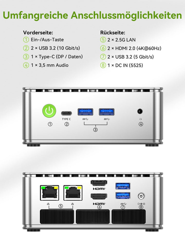 GMKtec Mini PC, G11 AMD Ryzen Embedded R2514 (übertrifft 4300U/N150), Mini Computer 16 GB DDR4 RAM,