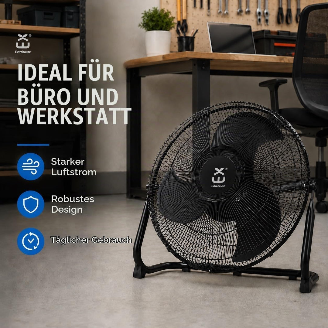 Bodenventilator aus Metall, 45 cm, 50 W, 3 Geschwindigkeitsstufen, 3 Flügel aus Aluminium, verstellb