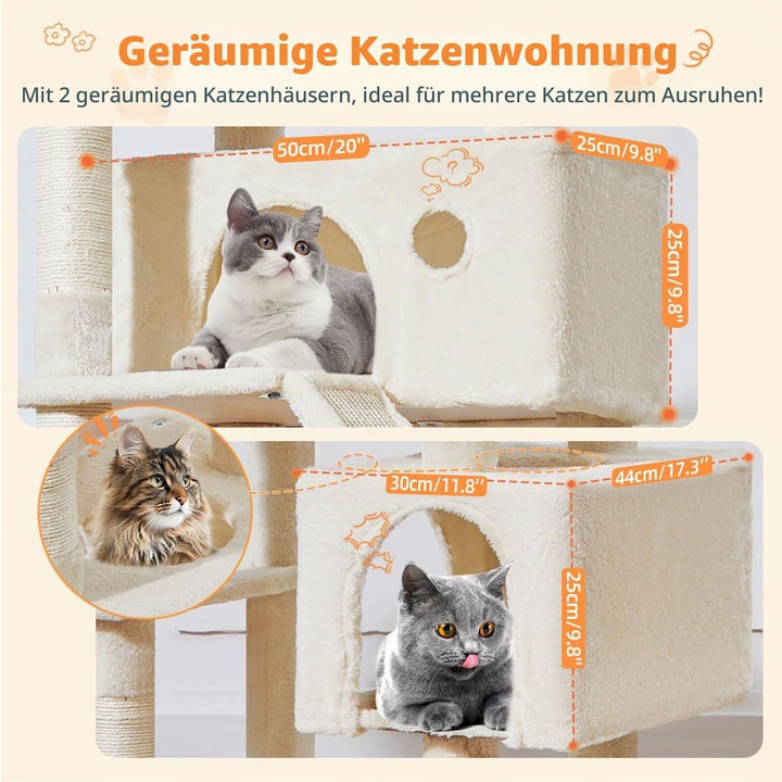 Taoqimiao 180CM Kratzbaum Gross, Katzenbaum Katzen Kratzbaum Grosse Katzen Stabil mit 2 Katzenhaus,