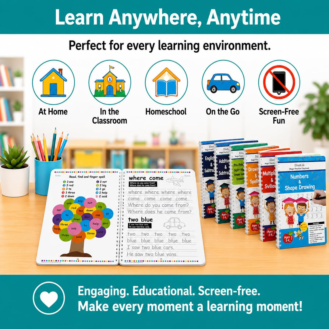 Magic Practice Copybook 6 Workbooks with Disappearing Ink Pens, Reusable Handwriting Practice for Ki