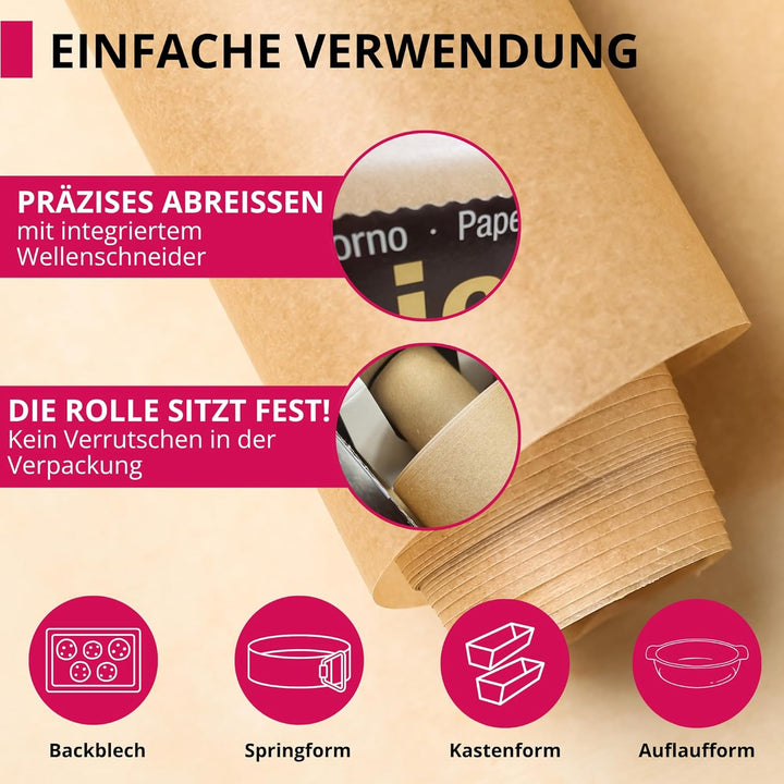 SULENO Backpapier Rolle, 38 cm x 100 m, 100 m - 1 Rolle | Antihaftbeschichtet, Hitzebeständig bis 22