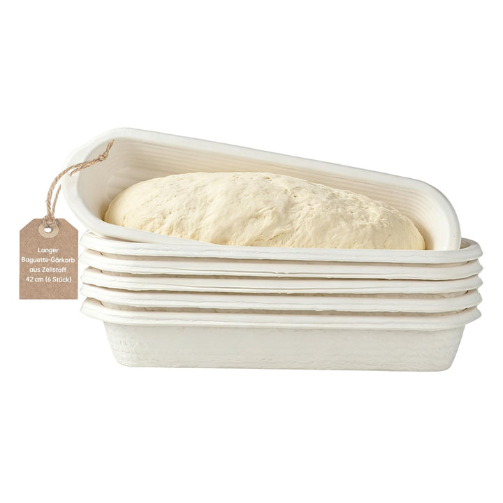 Baguette Gärkorb Set aus Zellstoff – 6er Pack mit 6 Leinentüchern – Längliche Brotbackformen für Sau