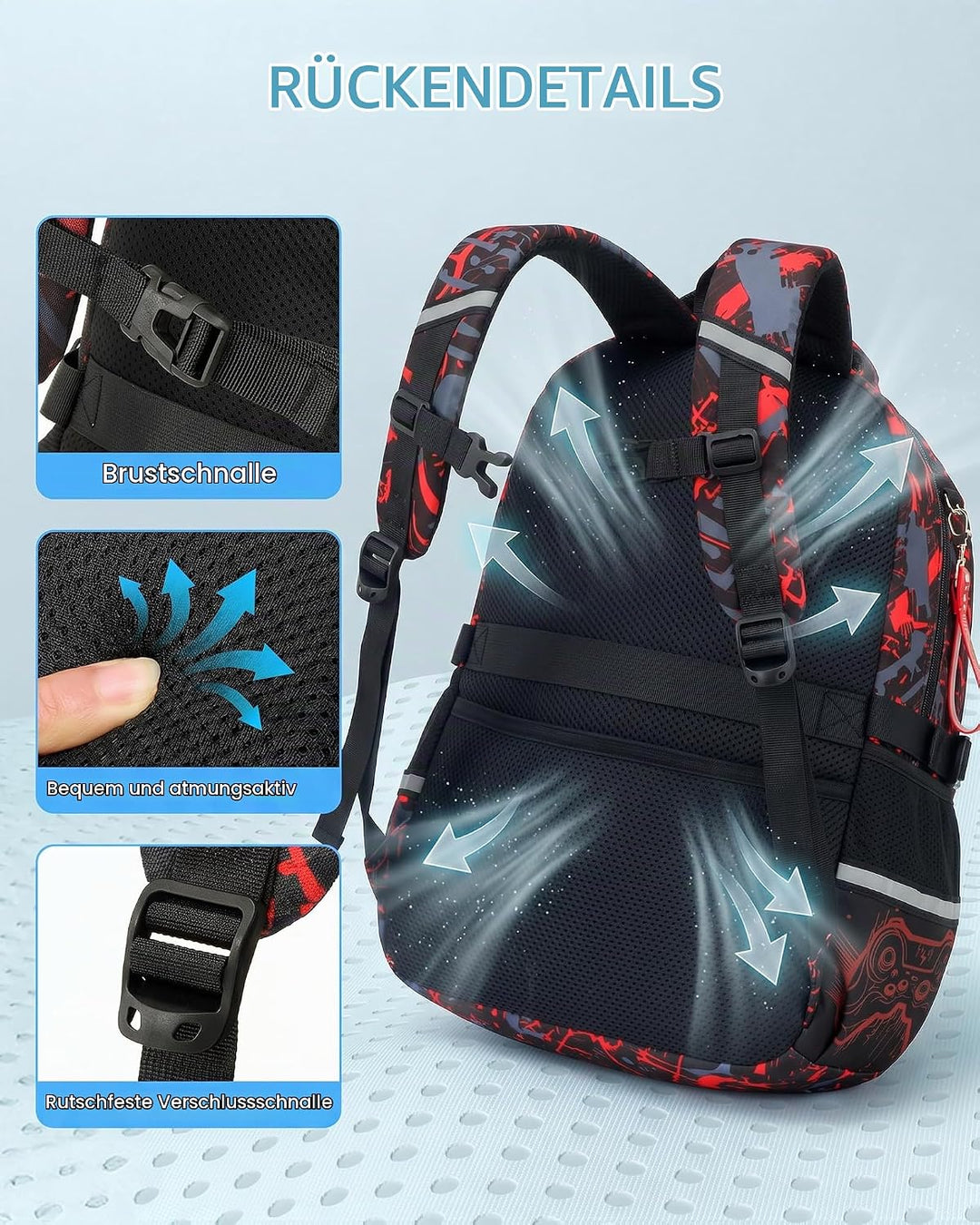 Schulrucksack Jungen Teenager 3 Teilig, Schultasche Kinder für 3. bis 7. Klasse mit Lunch Tasche Fed