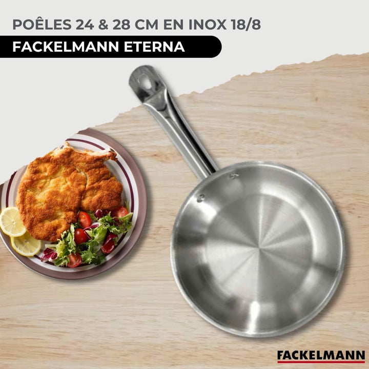Fackelmann 2er-Set Pfannen aus Edelstahl 18/8, 24 und 28 cm, mit 6 Utensilien, für alle Herde und In