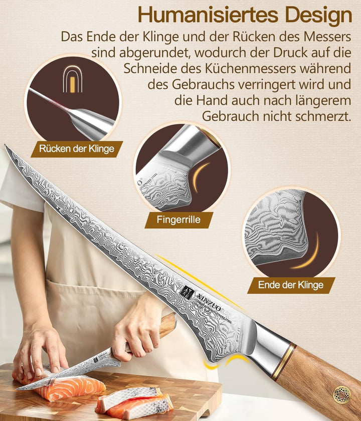 XINZUO 17,8cm Damastpulverstahl Filetiermesser, 73 Schichten Damastmesser Fischmesser Profi Kochmess