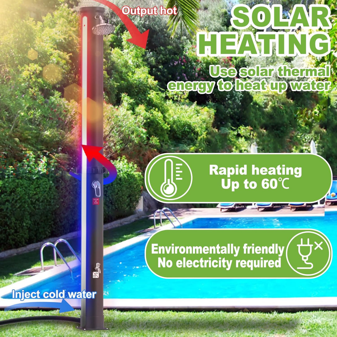UISEBRT Solardusche 40 Liter, Solar Gartendusche 216 cm Hoch, Regenduschkopf Schwenkbar, max. 60°C,