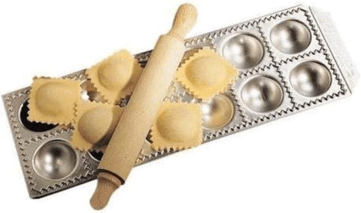 Eppicotispai Ravioli-Maker aus Aluminium mit 12 Löchern, rund, mit Nudelholz
