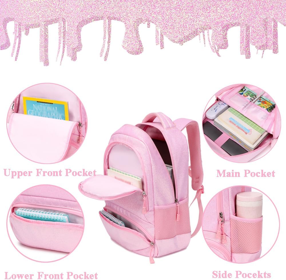 Kimwadalh Glitzer Kinerrucksack Mädchen Schultaschen Kinder Rucksack Schultaschen Set Bunte Schulruc