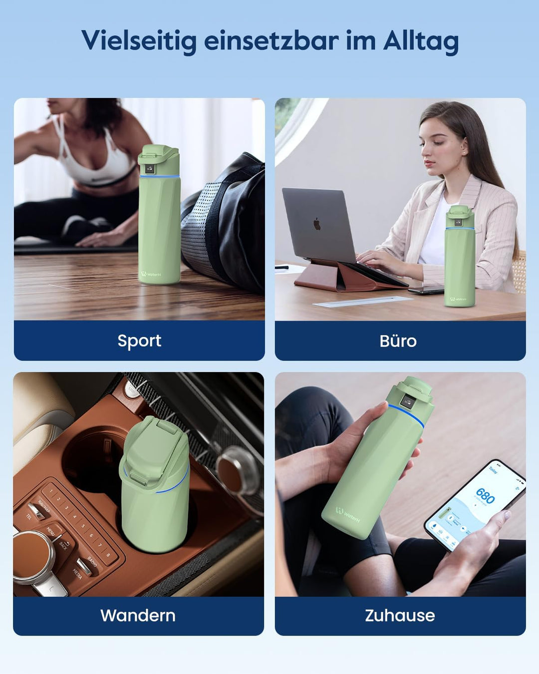 WaterH BOOST Smart Trinkflasche mit Trinkerinnerung &amp; Trinktracker, 710 ml Green 710 ml, Green 710 m