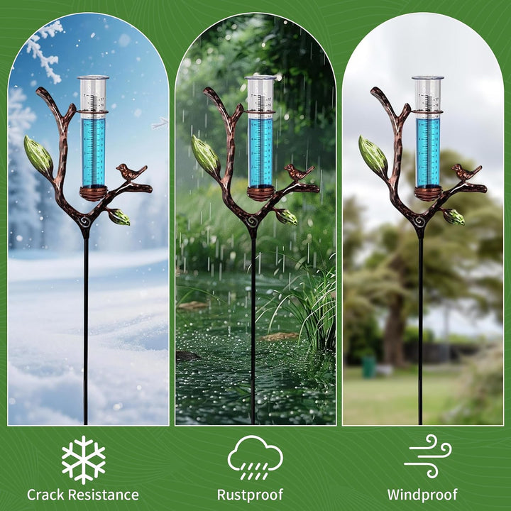 Regenmesser für Garten, Gartendekoration Regenmesser Glasregenwasserzähler, Gartenstecker Elf Stehen