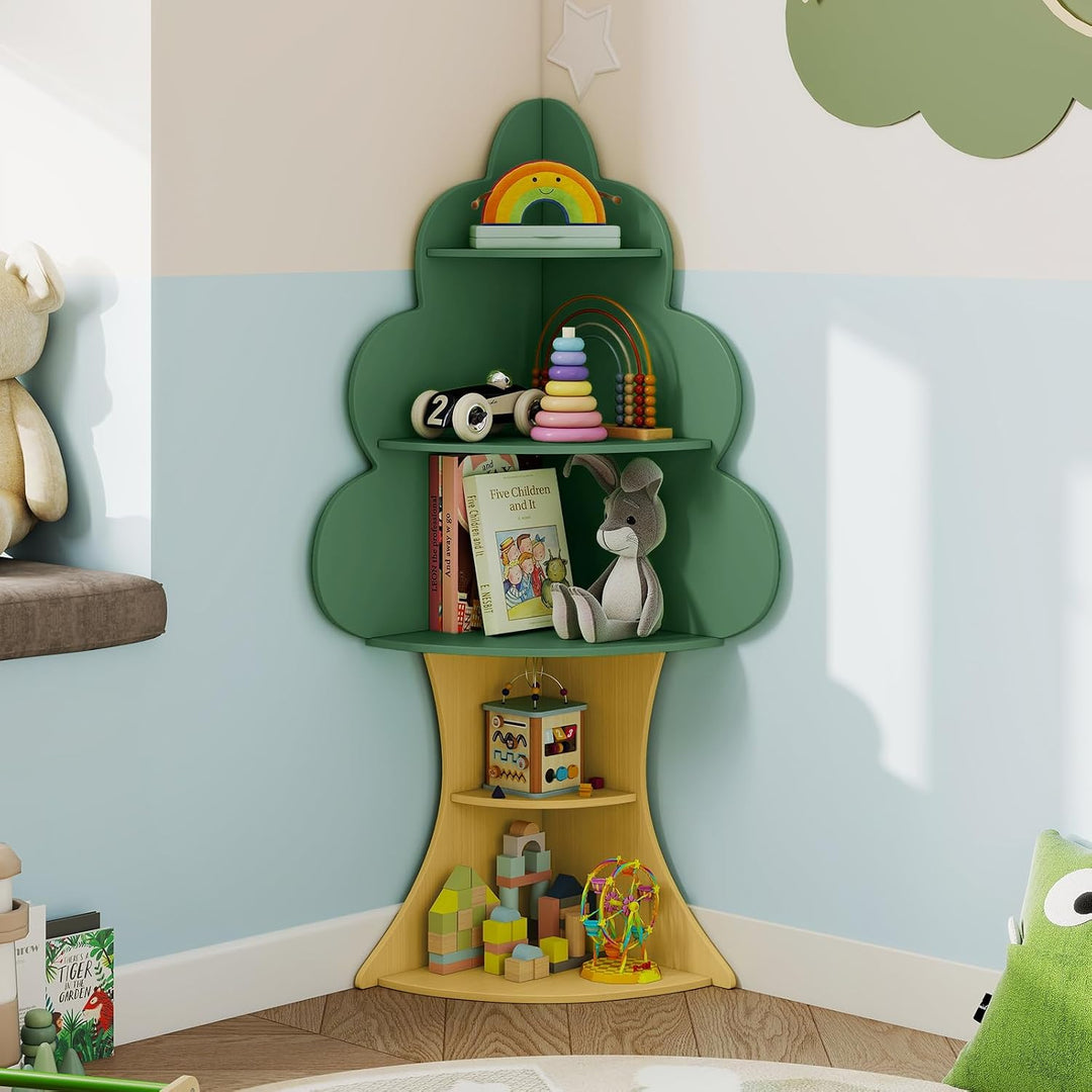 COSTWAY Bücherregal Kinder in Baumform, 5 Ebenen Kinderregal, Spielzeugregal aus Holz, Eckregal für