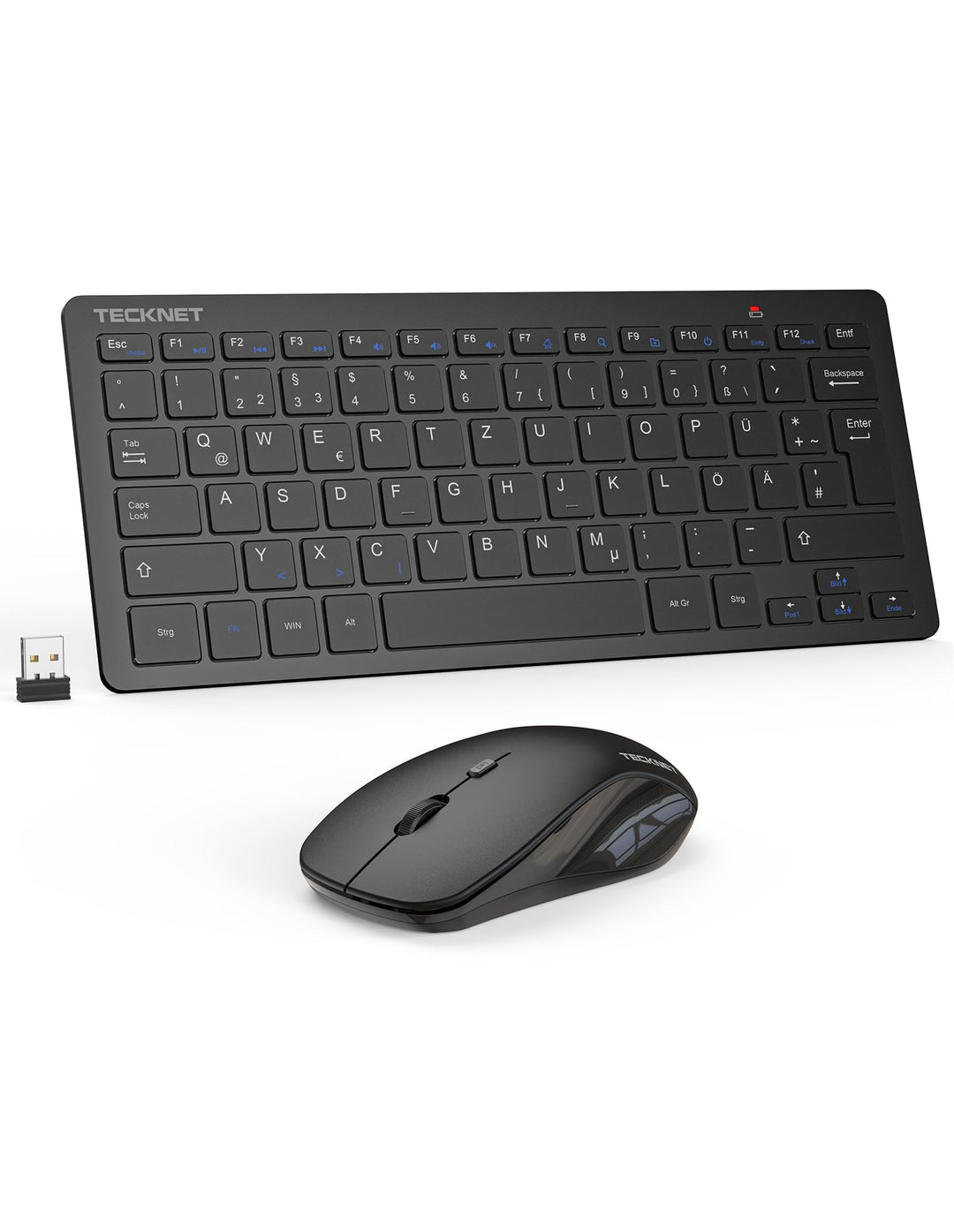 TECKNET kabellose Mini-Tastatur und Maus, ultradünn, 2,4 G, ergonomische Tastatur, leise Berührung,