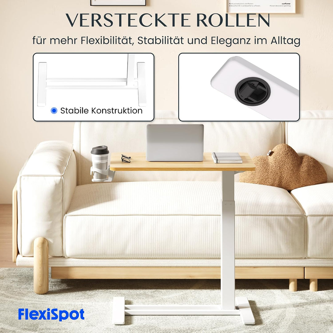 FLEXISPOT Beistelltisch höhenverstellbar mit Rollen, stufenlose Gasfeder | Computertisch/Nachttisch/