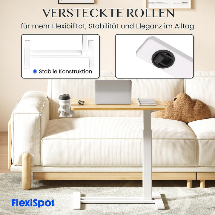 FLEXISPOT Beistelltisch höhenverstellbar mit Rollen, stufenlose Gasfeder | Computertisch/Nachttisch/