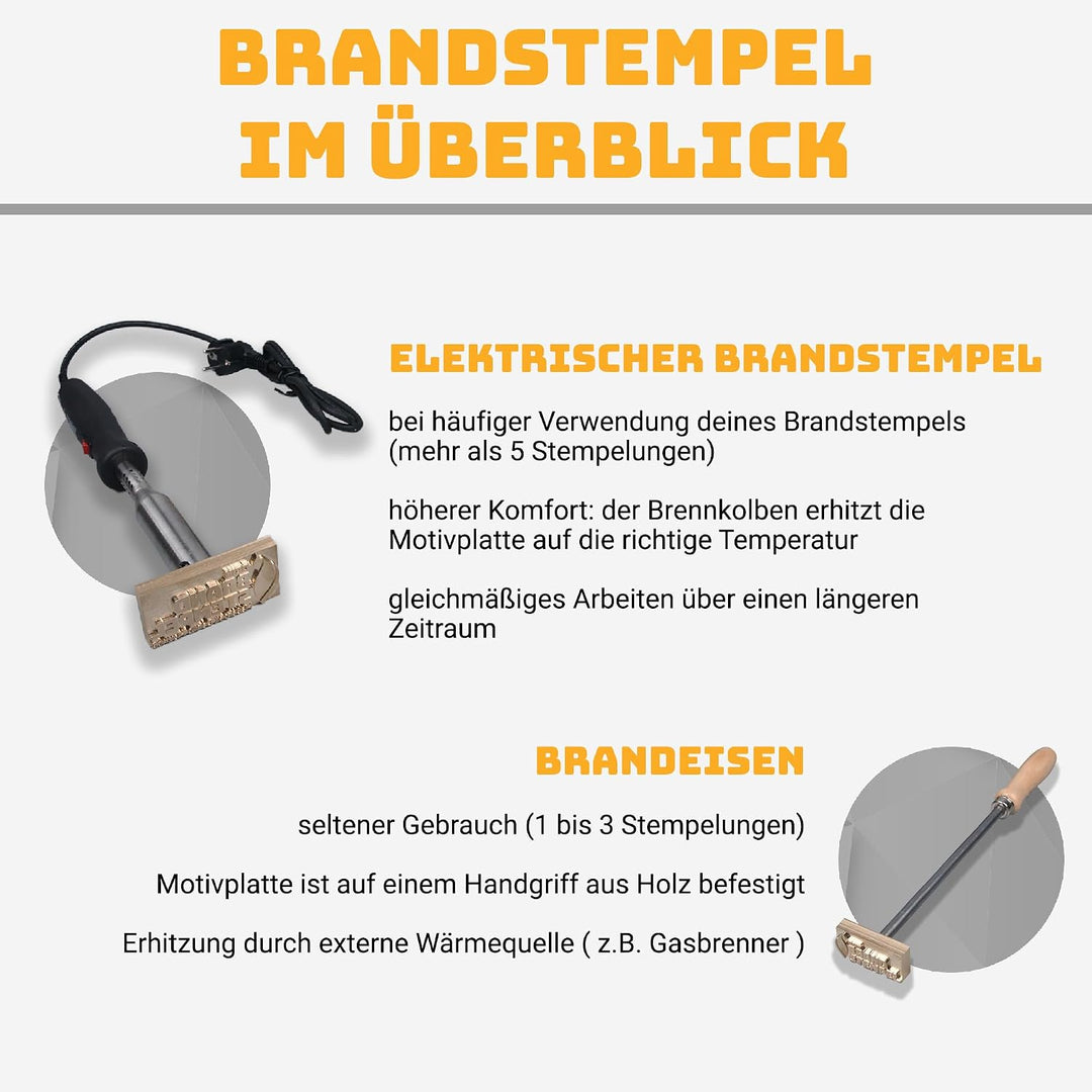 elektrischer Brandstempel mit deinem Schriftzug im Motiv "Säge" für Holz, Leder, Pappe - personalisi