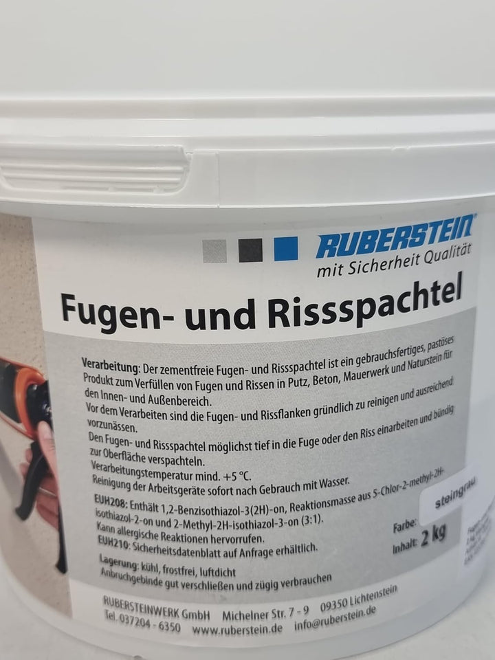 Ruberstein Fugen- und Rissspachtel steingrau, 2 kg gebrauchsfertig im Eimer