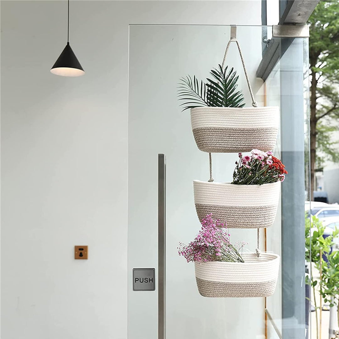 Hängeorganizer Tür Wand Organizer, 3-Tier Baumwolle Seil Gewebt Wall-Mounted Veranstalter, Organizer