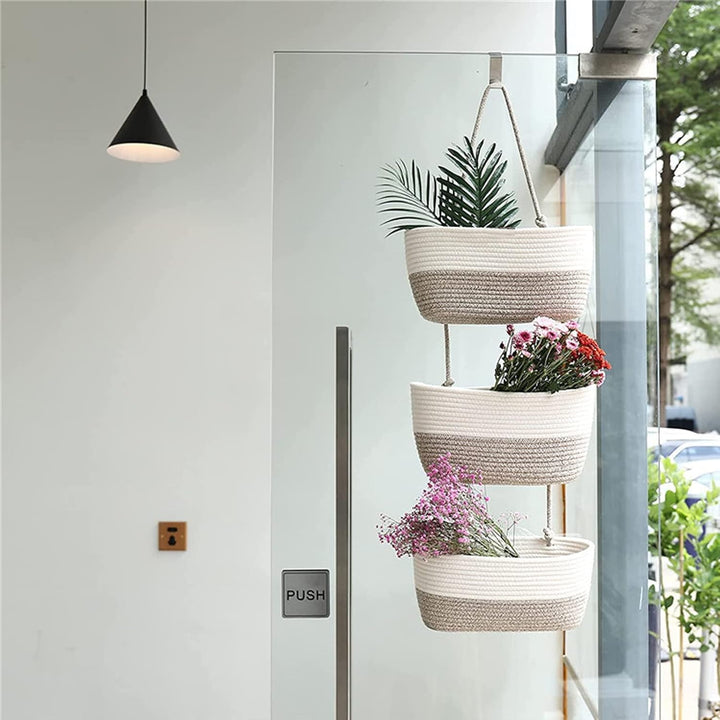 Hängeorganizer Tür Wand Organizer, 3-Tier Baumwolle Seil Gewebt Wall-Mounted Veranstalter, Organizer