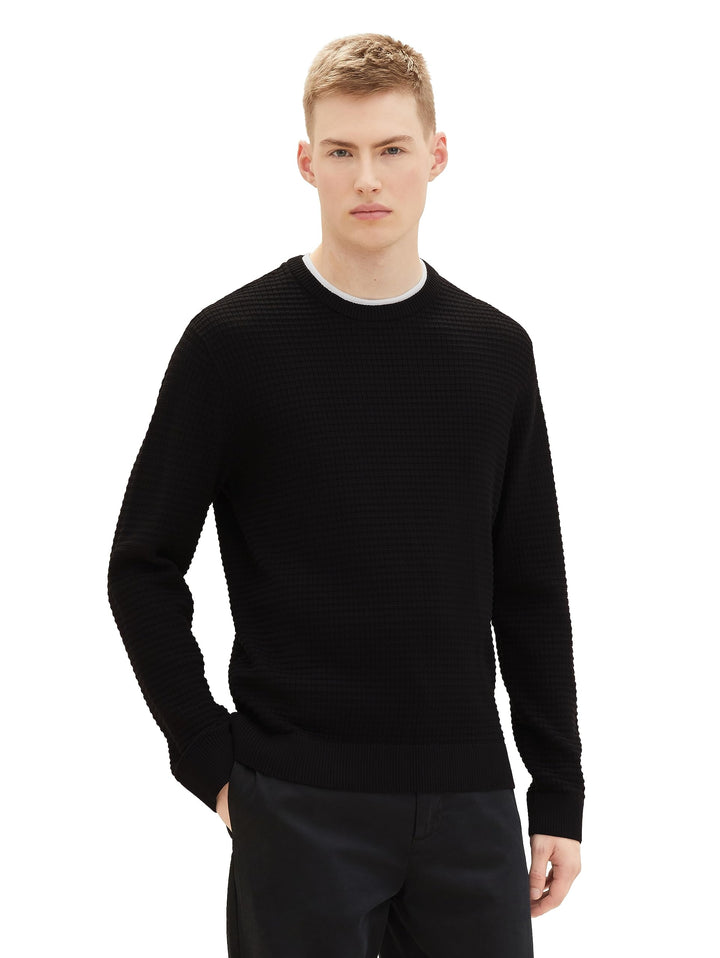 TOM TAILOR Denim Herren 2-in-1 Pullover aus Baumwolle mit unterlegtem Kragen S 29999 - Black, S 2999