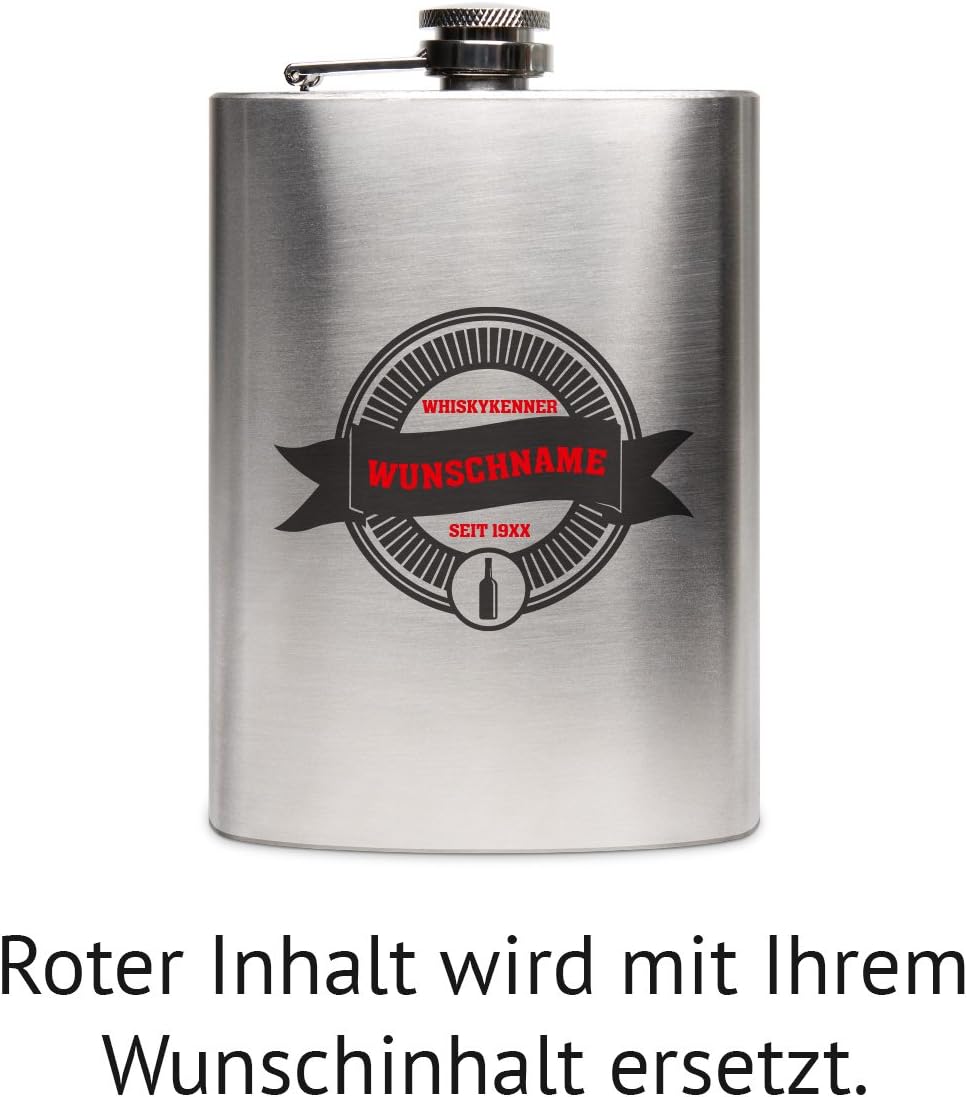 Flachmann Edelstahl 8oz. 237 ml mit individueller Gravur - Whiskykenner, Whiskykenner