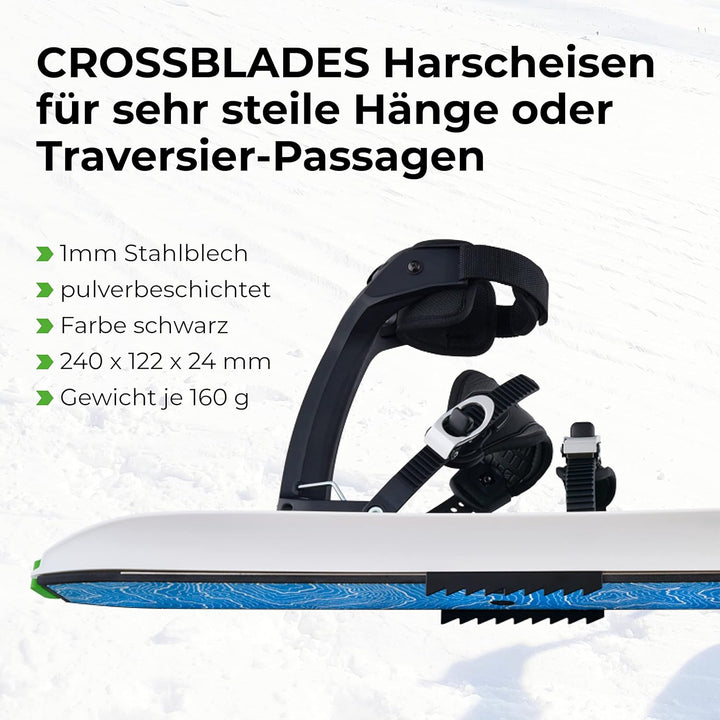Crossblades Harscheisen Schneeschuhe Schwarz I 3in1 Schneeschuh zum Steigen, Fahren &amp; Gleiten I Welt
