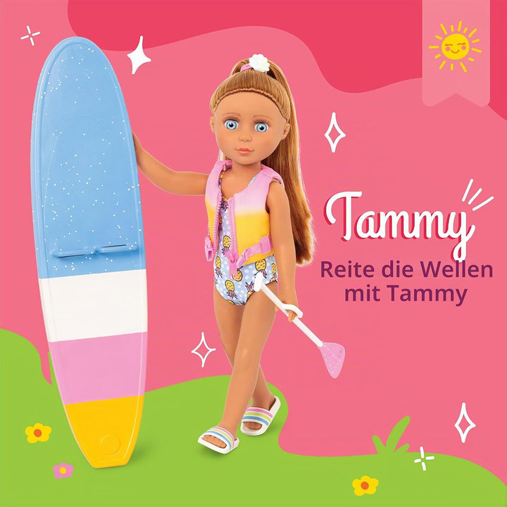 Glitter Girls Deluxe Puppe Surferin Tammy – Bewegliche 36 cm Puppe mit Puppenkleidung, Zubehör und b