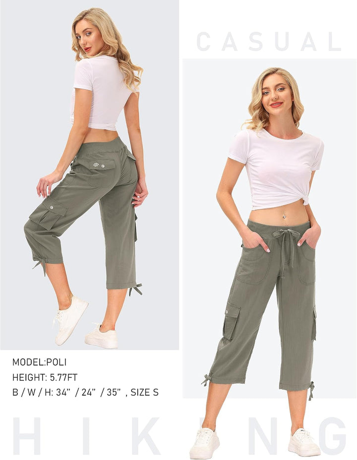 JINSHI Hosen Damen Sommer Cargohose 3/4 Lange Hosen Caprihose Freizeithose Outdoorhose Wanderhose mi