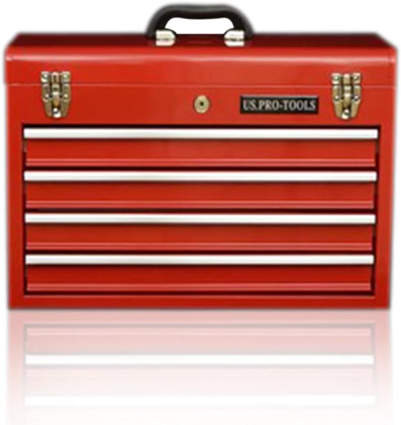 ORIGINAL US PRO TOOLS TOOL BOX TOOL CABINET 4 DRAWER HAND HELD TOOL CHEST PORTABLE RED by us pro too