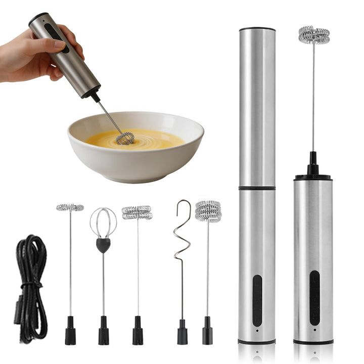Milchaufschäumer Elektrisch, 3 Stufen Milchaufschäumer Stab Aufladbar, USB Handmixer 800mAh Edelstah