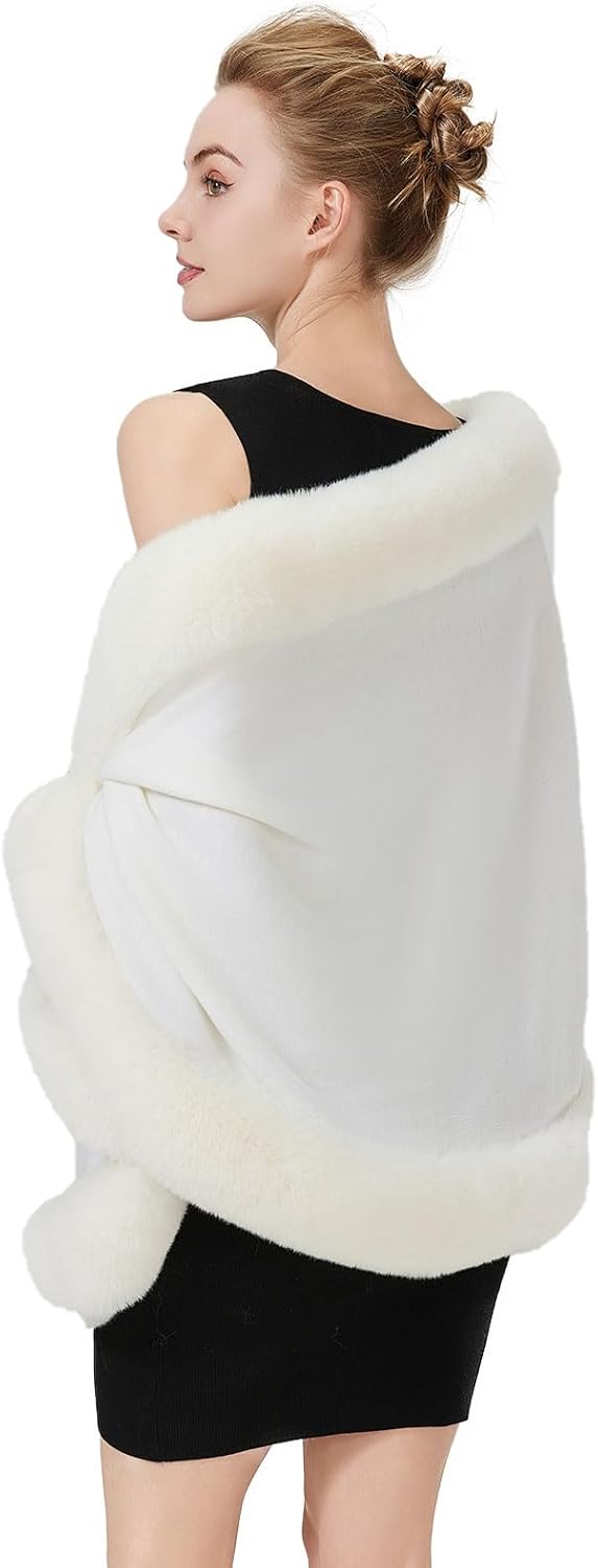 BEAUTELICATE Kunstpelz Stola Schal Damen Strick Bolero Poncho Cape für Hochzeit Abendkleid Braut Fra