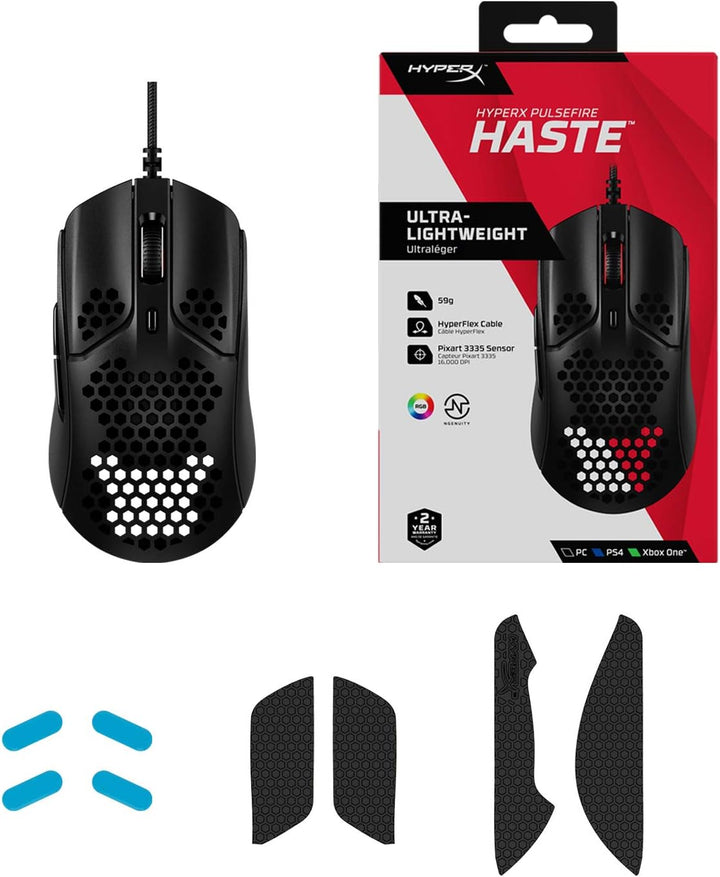 HyperX Pulsefire Haste Gaming-Maus – Ultraleicht, 59g, Wabenschale, Hex-Design, HyperFlex-Kabel, bis