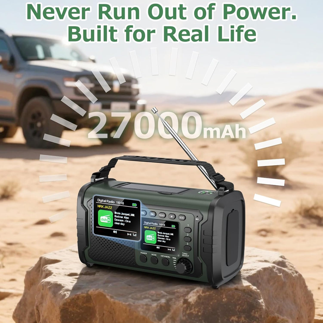 27000mAh DAB/DAB+ Notfallradio mit Kurbel, Solar &amp; USB Laden, Bluetooth 5.3, Powerbank-Funktion, SOS