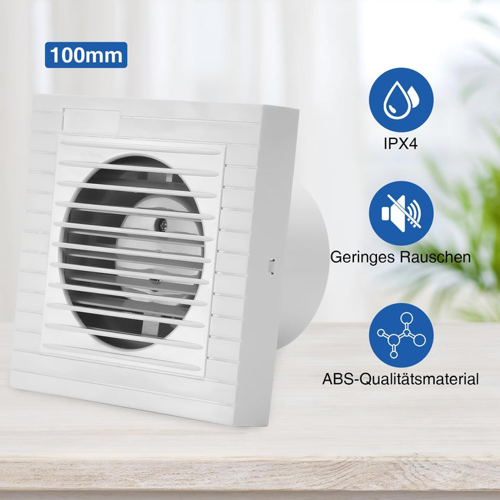 100mm Leiser Badlüfter, Plug-and-Play, 130m³/h 12W Badventilator, 100mm