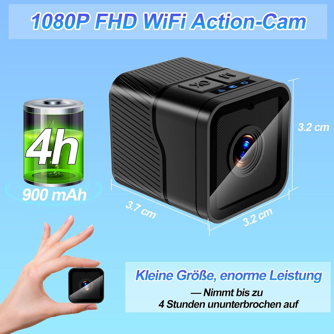 Pudet Luo Mini Kamera, Hotspot WiFi Tragbare Kleine Actionkamera für Sport, 1080P HD &amp; 120° Ultra-We