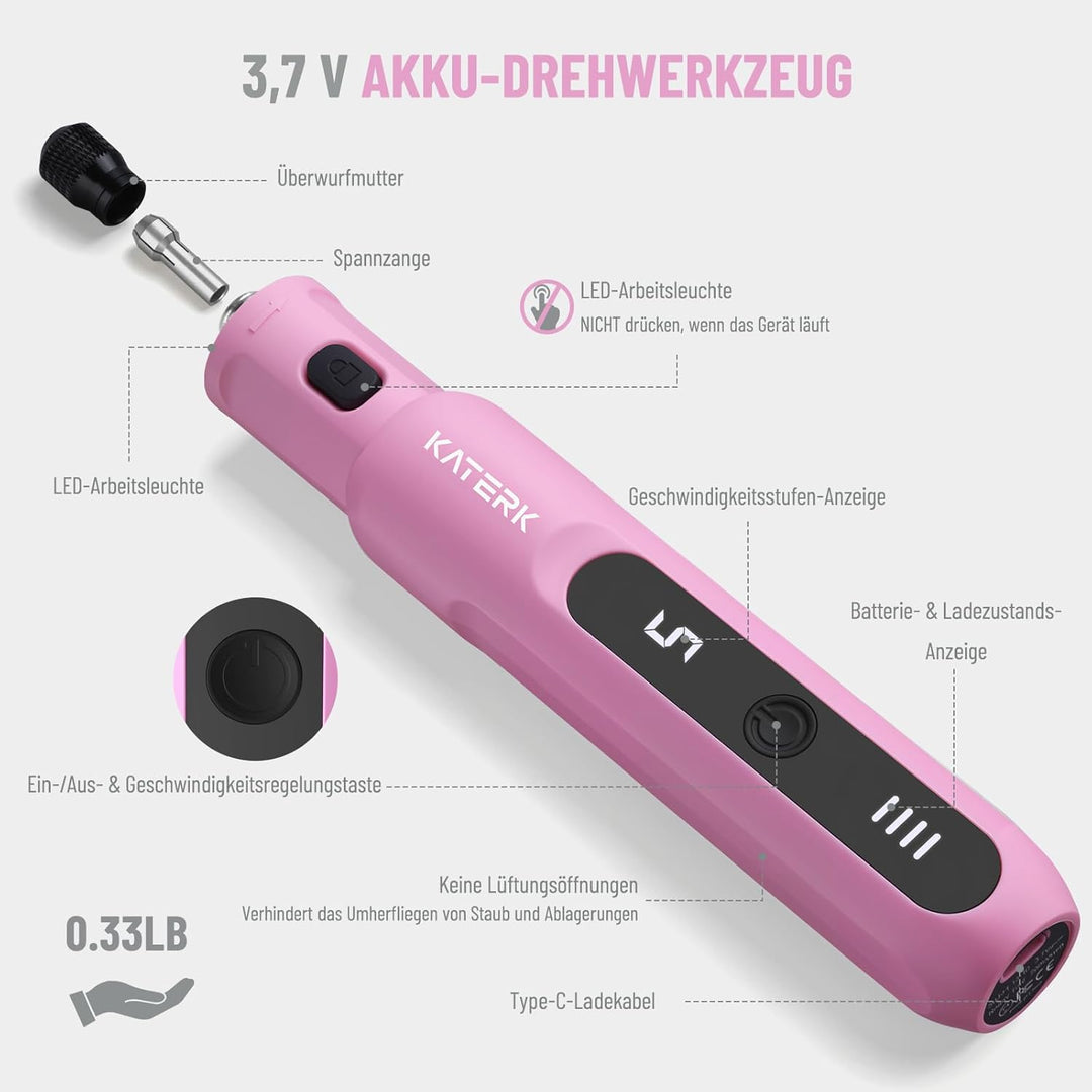 Katerk Mini Akku Multifunktionswerkzeug,5 Gang Rotationswerkzeug Set,5000-20000 U/min &amp; 70 Zubehörte