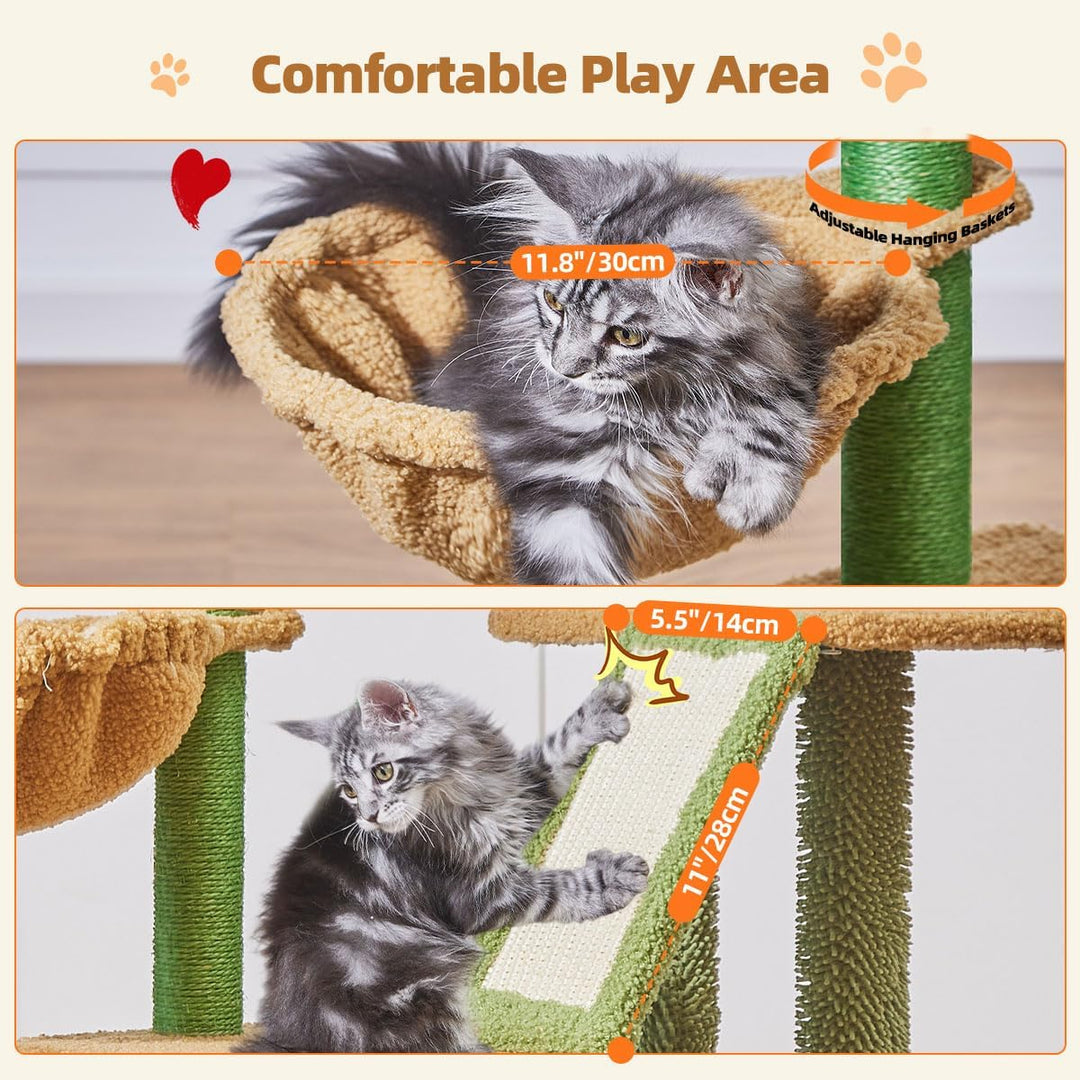 Taoqimiao Kratzbaum Klein, 98cm katzenbaum Stabil KatzenKratzbaum Cat Tree mit Katzenhaus, Korb, 4 K