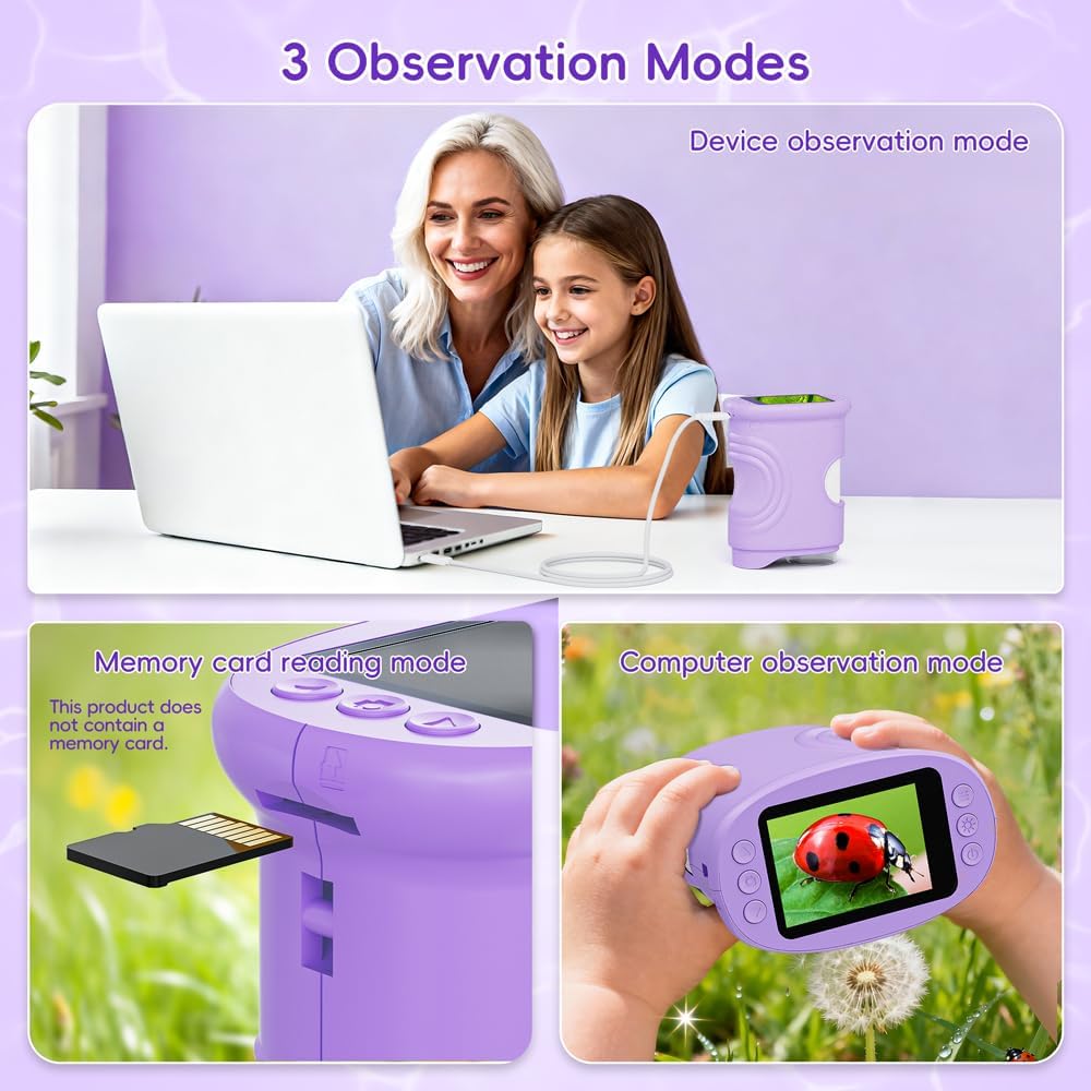 Mikroskop für Kinder, Temodu 2.0" Bildschirm (Dark Purple), Dark Purple