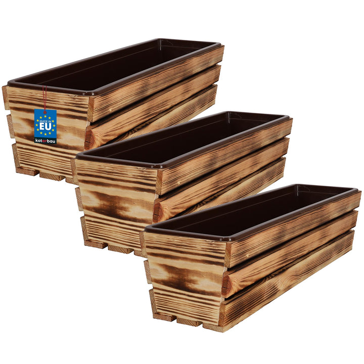 KOTARBAU® Blumenkasten für Balkon, Balkonkasten mit Kunststoffeinsatz 60 x 18 x 15 cm 3er Set Rustik