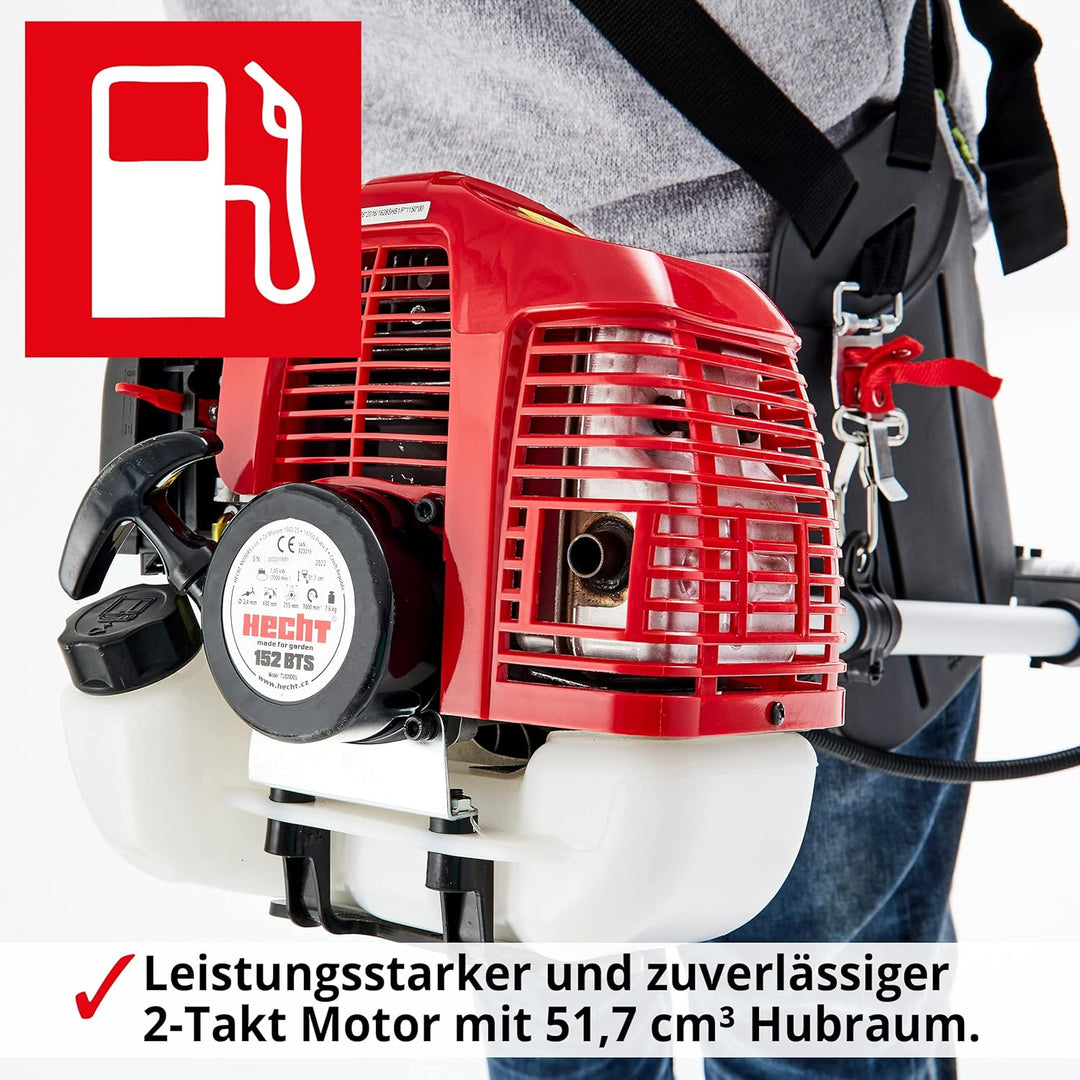 HECHT Rasentrimmer Benzin - Freischneider Benzin mit 2-Takt-Motor – 43 cm und 25,5 cm Schnittkreis –