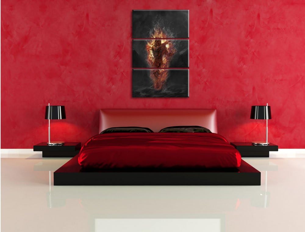 Pixxprint Verdunkelter Dämon des Feuers als Leinwandbild/Grösse: 3 Teilig (120x80 cm) cm/Wandbild/Ku