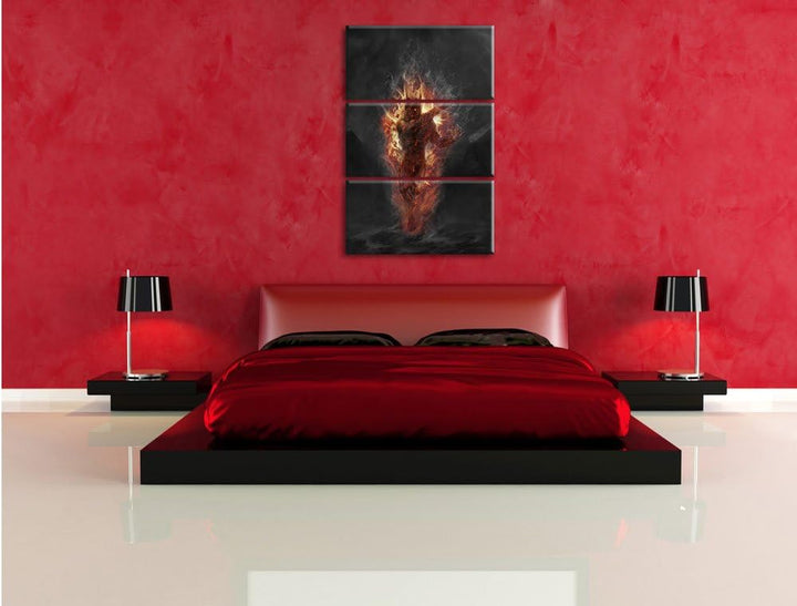 Pixxprint Verdunkelter Dämon des Feuers als Leinwandbild/Grösse: 3 Teilig (120x80 cm) cm/Wandbild/Ku