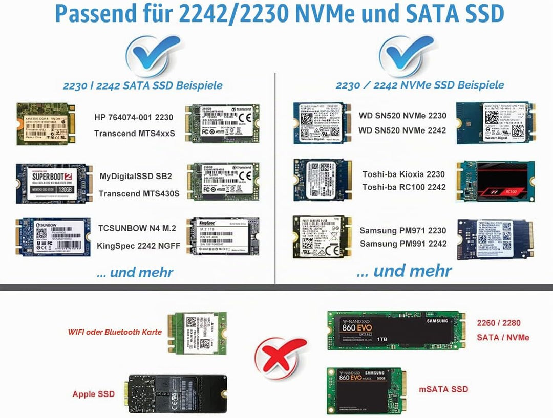 ElecGear USB Mini Gehäuse für 2230/2242 NVMe und SATA M.2 SSD, PCIe and Serial ATA Aluminium Festpla